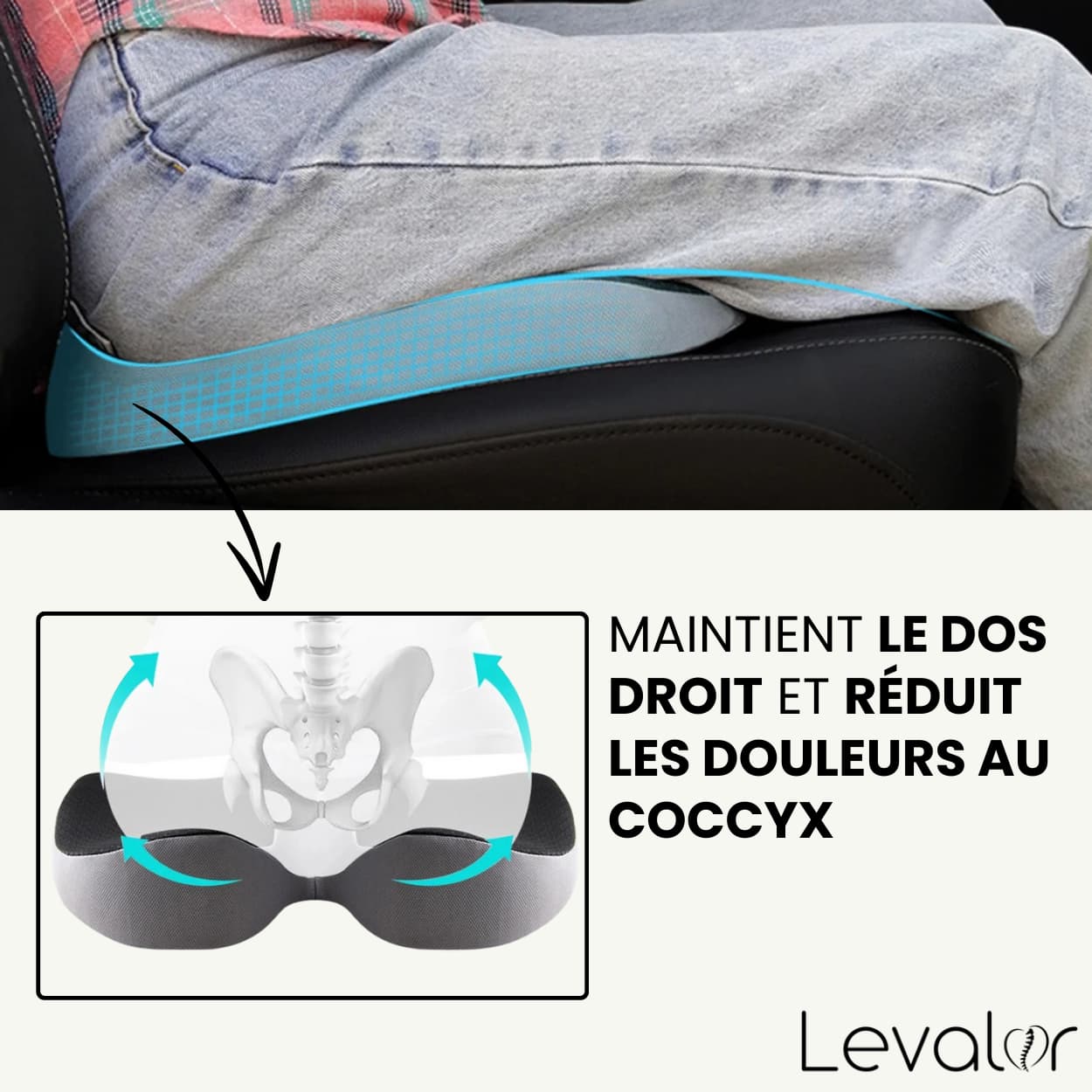 coussin orthopédique pour siège de voiture afin de protéger le coccyx, les hanches et le dos pendant les trajets