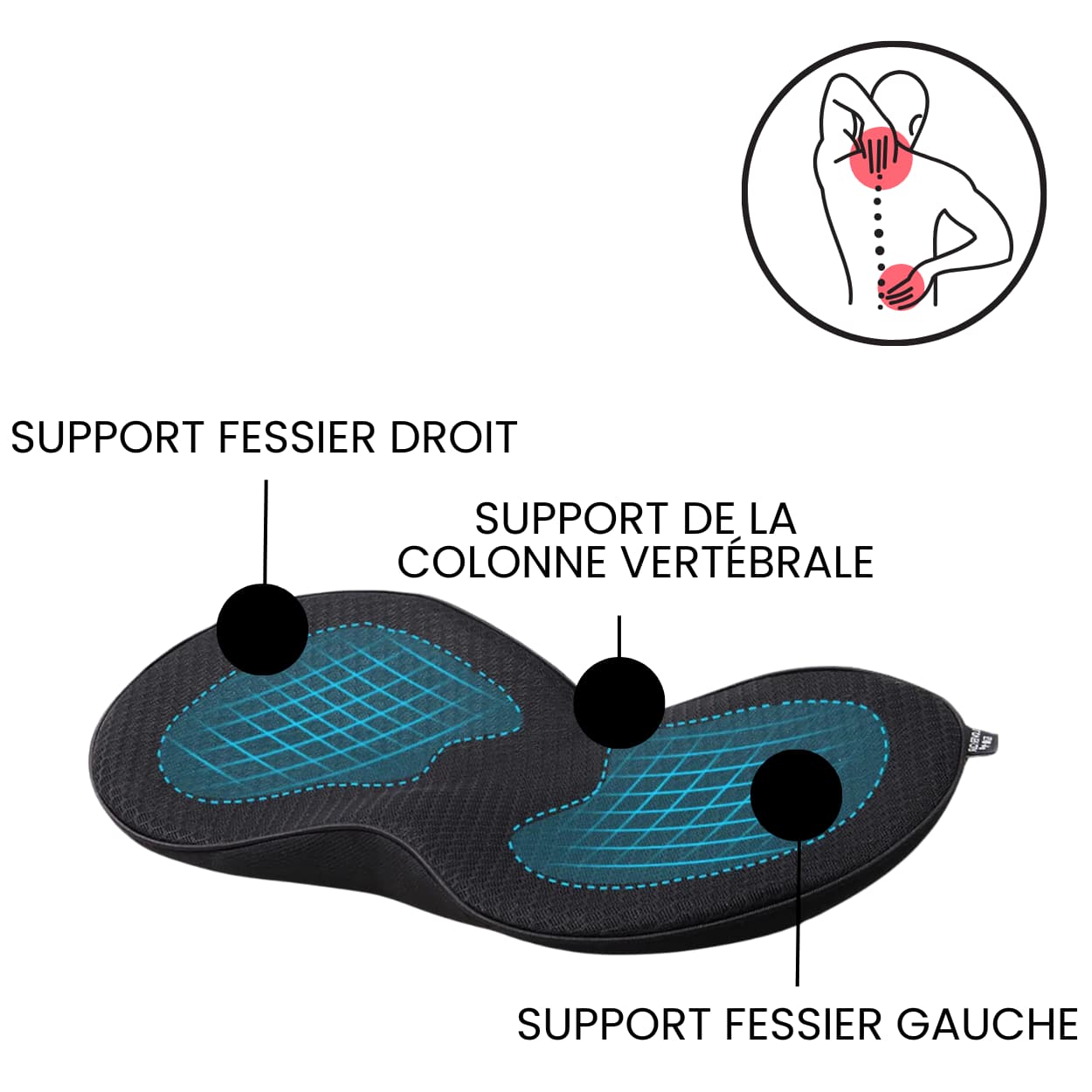 coussin orthopédique pour voiture avec support fessier et support de la colonne vertébrale